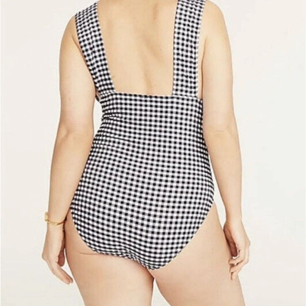 J.Crew Womens V-Neck‎ One-Piece Swimsuit Navy Gingham Size 24 BE747 NWT